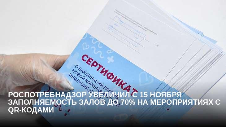 Роспотребнадзор увеличил с 15 ноября заполняемость залов до 70% на мероприятиях с QR-кодами